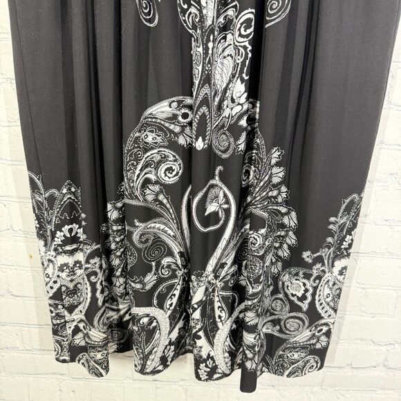 Kiara V-Neck Dress Women Plus XXL Black and White Short Sleeve Fair Isle Flowy - Picture 5 of 10